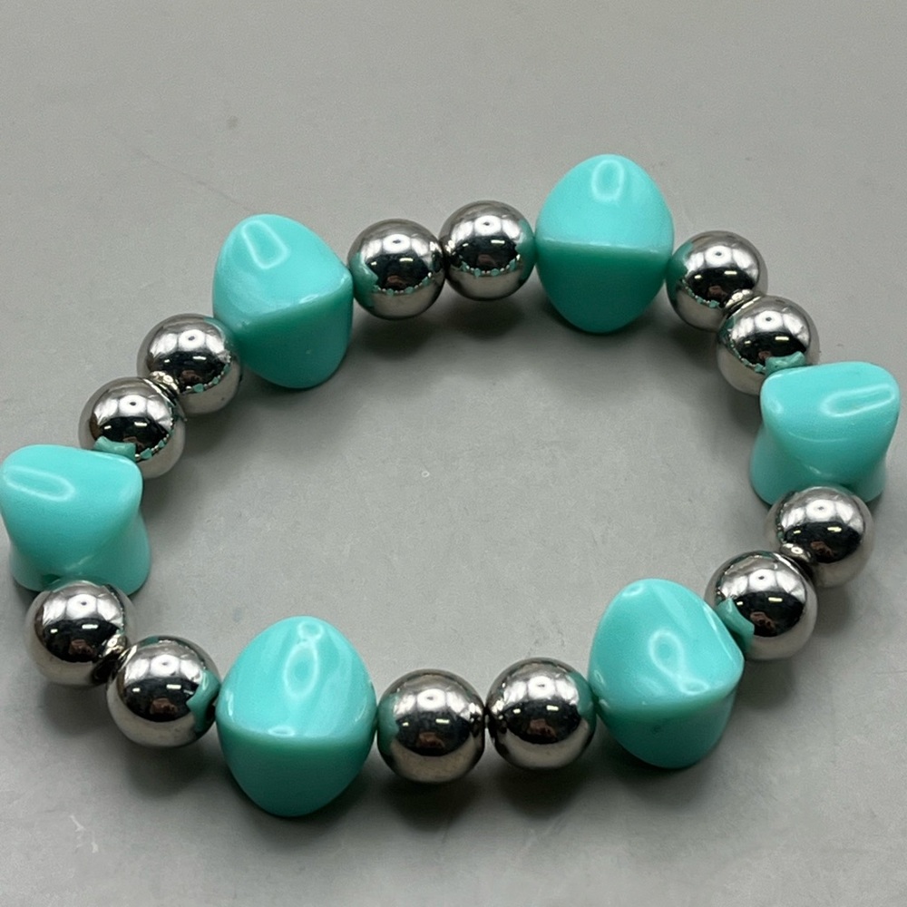 Holiday Sparkle Silver Tone & Turquoise Stretch Bracelet-Cute Little Girl Gift